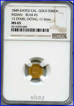 1849 California Gold Token Bear #5 13 Stars / NGC MS65 Pop 3, Only 1 Finer