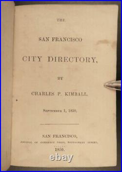 1850 San Francisco City Directory California Gold Rush Golden Gate 49er West