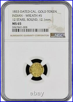 1853 California Gold Indian Token NGC MS65 TOP POP 2! R8