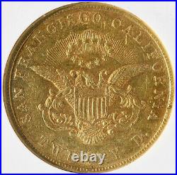 1854 $20 Kellogg & Co. Liberty Head California Gold Double Eagle NGC AU-58 withCAC