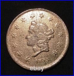 1855 WASS MOLITOR & Co. $50.00 GOLD TONE COIN SAN FRANCISCO CALIFORNIA 24.3 gram