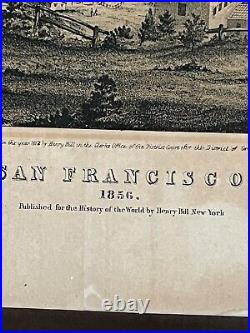 1856 San Francisco Map History of the World Henry Bill Antique Framed California