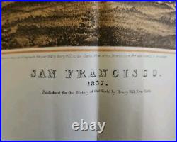 1857 California Color Map Antique View of San Francisco, Henry Bill, Bird's Eye