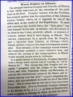 1858 San Francisco CALIFORNIA newspaper LINCOLN v DOUGLAS Beardstown ILLINOIS