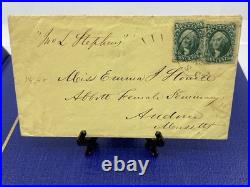 1858 San Francisco CA Dbl Rate Cover to Mass Perforated 10c Green Pair Steamship