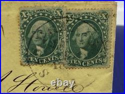 1858 San Francisco CA Dbl Rate Cover to Mass Perforated 10c Green Pair Steamship