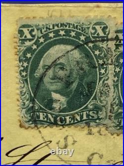 1858 San Francisco CA Dbl Rate Cover to Mass Perforated 10c Green Pair Steamship