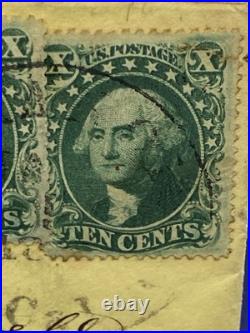 1858 San Francisco CA Dbl Rate Cover to Mass Perforated 10c Green Pair Steamship