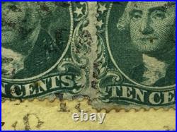 1858 San Francisco CA Dbl Rate Cover to Mass Perforated 10c Green Pair Steamship