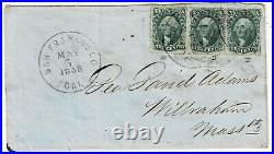 1858 San Francisco, Cal. Cancel on triple weight cover to Mass, Scott 32, 33
