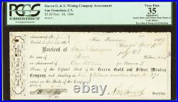 1864 CALIFORNIA San Francisco Civil War Mining Obsolete Banknote Currency, PCGS