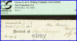 1864 CALIFORNIA San Francisco Civil War Mining Obsolete Banknote Currency, PCGS