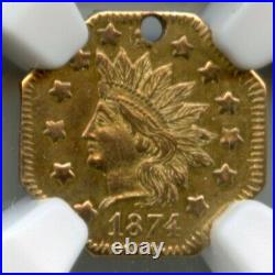 1874 $1 Octag California Fractional Gold / BG-1124 NGC UNC Cheap