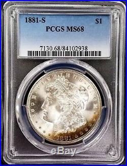 1881 S Morgan Silver Dollar graded MS 68 by PCGS! Colorful obverse rim toning