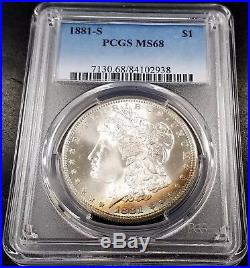 1881 S Morgan Silver Dollar graded MS 68 by PCGS! Colorful obverse rim toning
