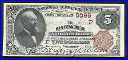 1882 $5 Bb The San Francisco Nb Of California National Currency Ch. #5096 Unc