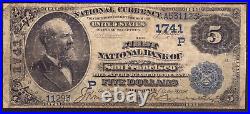 1882 $5 First National Bank Note Currency San Francisco California Pmg Fine F 12