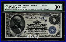 1882 $5 San Francisco CA California First National Bank PMG 30 EPQ Fr532 CH#1741