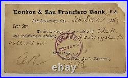 1886 Tulare California Postal Card Sent From London & San Francisco Bank