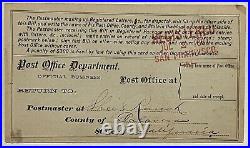 1887 San Francisco Official Business Postcard Registry Bill Calaveras Postmaster