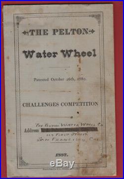 1887 Trade Catalog PELTON WATER WHEEL 1St Ed NEVADA CITY California GOLD MINING