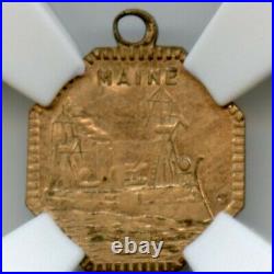 1898 U. S. S. Maine Old Glory Token, California Fractional Gold Type / NGC AU