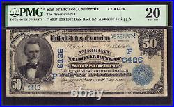 1902 $50 American National Bank Note Currency San Francisco California Pmg Vf 20