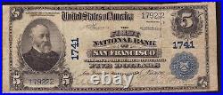 1902 $5 First National Bank Note San Francisco California Circulated Very Fine