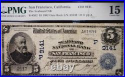 1902 $5 PMG F15 San Francisco CALIFORNIA Seaboard National Bank Currency Note NR
