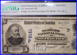 1902 $5 PMG F15 San Francisco CALIFORNIA Seaboard National Bank Currency Note NR