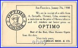 1908 Optimo Cigars Tobacco Price Reduction San Francisco California CA Postcard