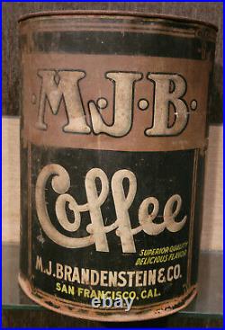 1910/20S MJB COFFEE 5 POUND TIN CAN WithLID SAN FRANCISCO CALIFORNIA COUNTRY STORE