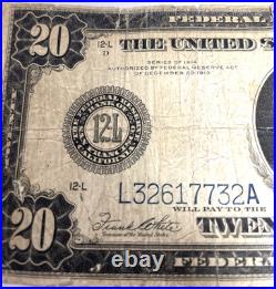 1914 $20 Federal Reserve San Francisco California Blue Seal Banknote US#? 1011A