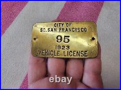 1923 Brass South San Francisco Vehicle License Tag