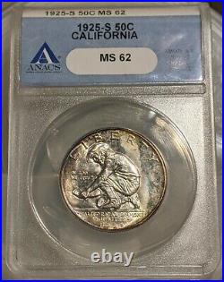 1925-S California Commemorative Half Dollar ANACS MS 62 Certified. Colorful
