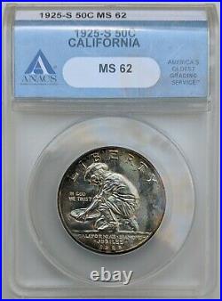 1925-S California Commemorative Half Dollar ANACS MS 62 Certified. Colorful