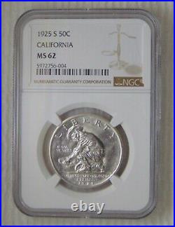1925 S California Commemorative Silver Half Dollar, NGC MS62, NICE