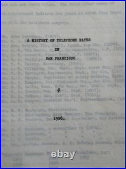 1926 SAN Francisco California History Of Telephone Rates Booklet