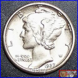 1927-S Mercury Dime Rare Unseen Variety RPD, Full Date, Strong Bands, HIGH GRADE