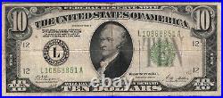 1928b $10 Federal Reserve Note San Francisco California Ca L10868851a Gold