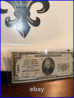 1929 $20 National Banknote Bank of America San Francisco California