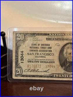 1929 $20 National Banknote Bank of America San Francisco California