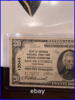 1929 $20 National Banknote Bank of America San Francisco California