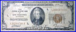 1929 $20 San Francisco CALIFORNIA F National Bank Note Currency Nice Fine NR