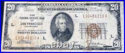 1929 $20 San Francisco CALIFORNIA XF Det. National Bank Note Currency EX LOT NR
