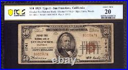1929 $50 Crocker First National Bank Note San Francisco California Pcgs B Vf 20