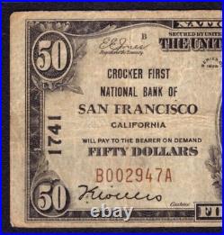 1929 $50 Crocker First National Bank Note San Francisco California Pcgs B Vf 20