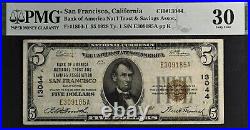 1929 $5 National Currency PMG 30 popular San Francisco, California CH# 13044