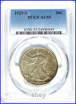 1929 S 50c Walking Liberty Silver Half Dollar San Francisco PCGS AU55