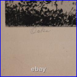 1930s Alfred Ray Burrell Etching Oak Tree San Francisco California Impressionist